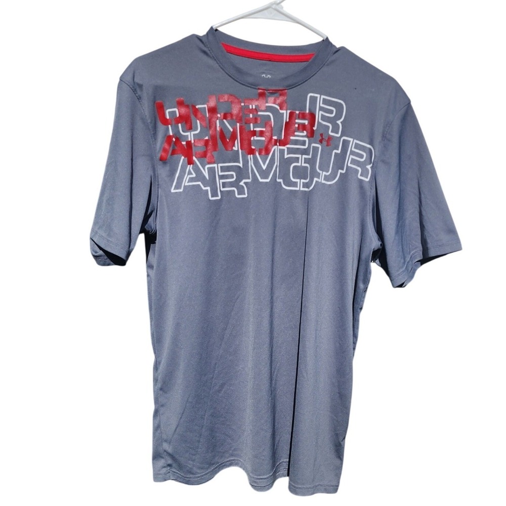 Under Armour HeatGear Mens Medium Grey Graphic Short Sleeve T-Shirt Workout Tee